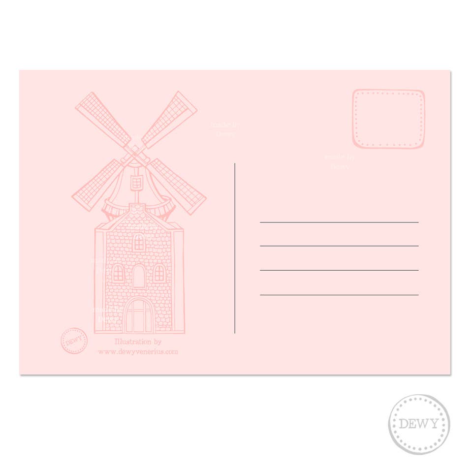 DewyCreations – Engroshandel Postkort – A6 postkort - Hej Holland - hollandsk vindmølle2