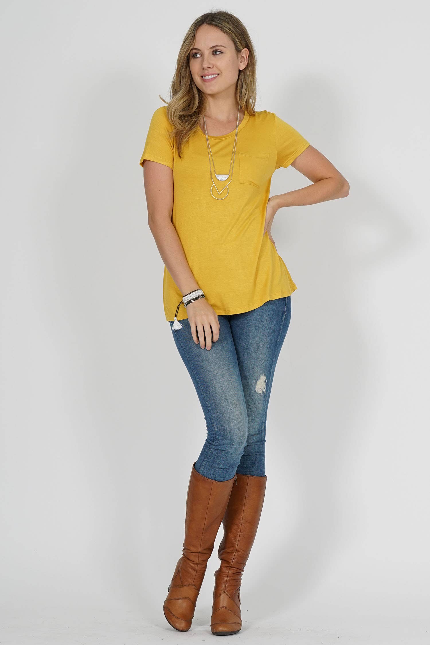 42POPS - Wholesale T-Shirt - Women's - ",._ Chest Pocket Slim Scoop Neck Tee6