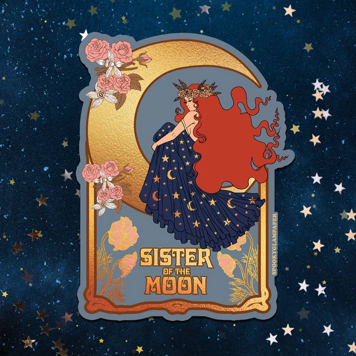Sister Of The Moon Witchy Sticker( 6 Pack) for wholesale by Spooky Glam Paper