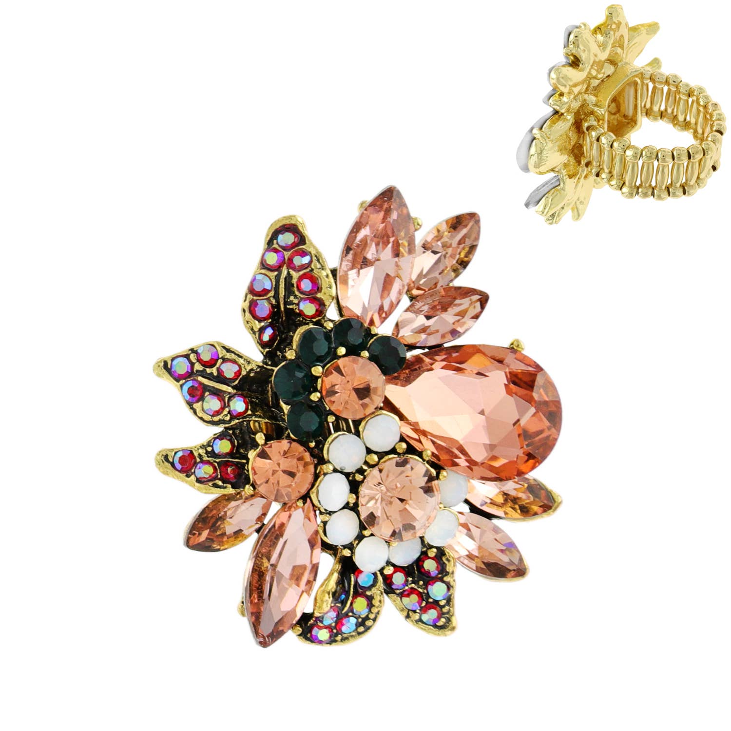 SP Sophia Collection - Wholesale Cocktail/Statement Ring - Vintage Crystal Gemstone Floral Stretch Ring5