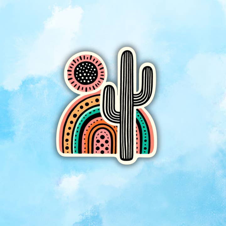 Boho Rainbow Desert Sticker, Cactus Gift, Arizona Sticker for wholesale by Lady Kady Art