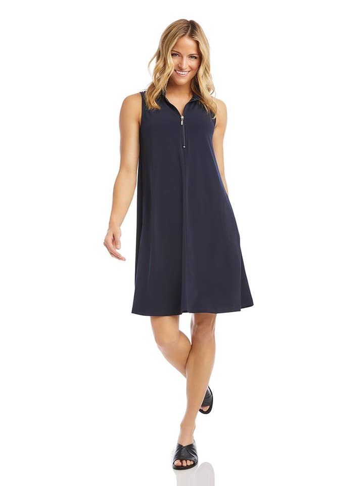 Navy Sleeveless Zip-Up Travel Dress for wholesale on Faire