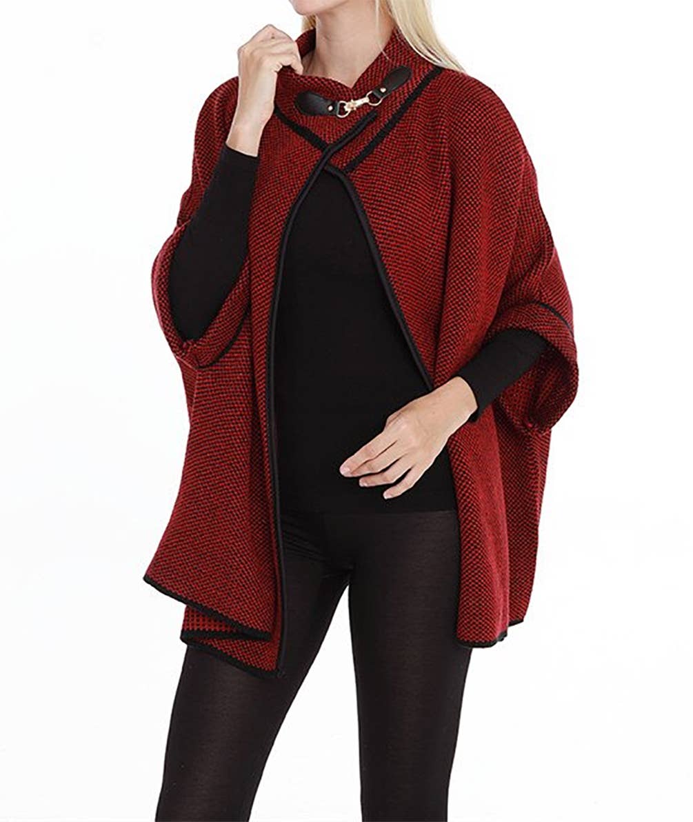 Fennco Styles - Wholesale Poncho - Women's - Knit Buckle Poncho Cape Cardigan24