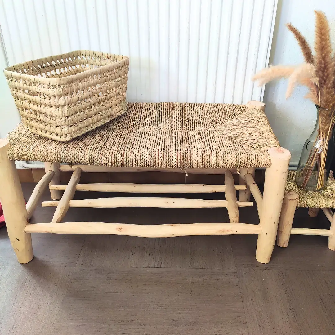 High crafty – Banco por atacado – Banco Marroquino Beldi de Madeira com Arrumação em Doum Tecido à Mão4