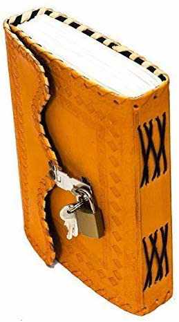 Tuzech Leather - Vente Journal intime - Journal en cuir TUZECH pour hommes et femmes, carnet en cuir pour écrire des poèmes, carnet de croquis, carnet de notes pour tenir des registres, mémoire personnel avec serrure et clé - Non ligné 7 pouces34