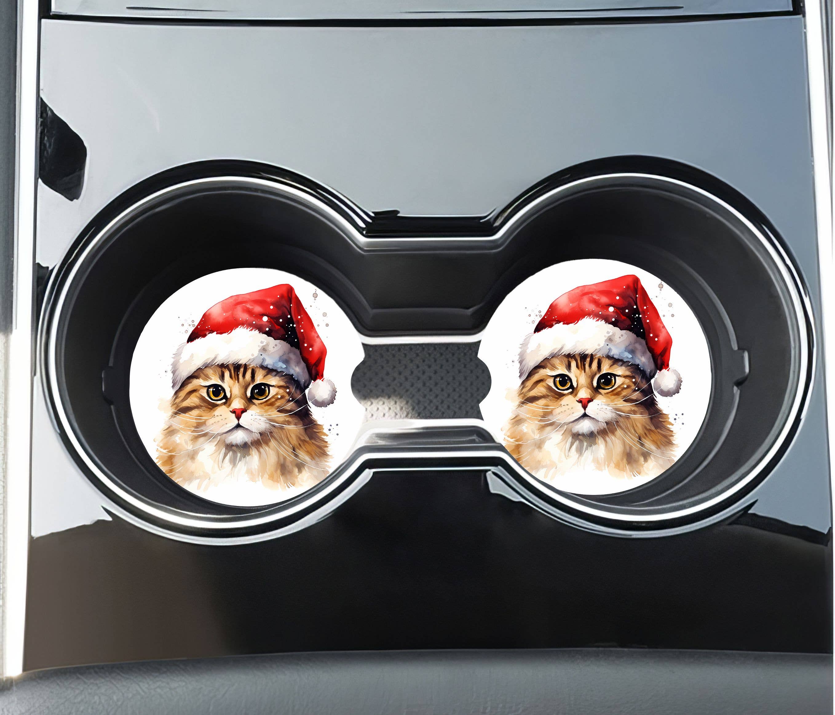 Stencil Art Canada – wholesale Car coaster – women's – Christmas Cat Car Coasters - Neoprene Set of 2 0