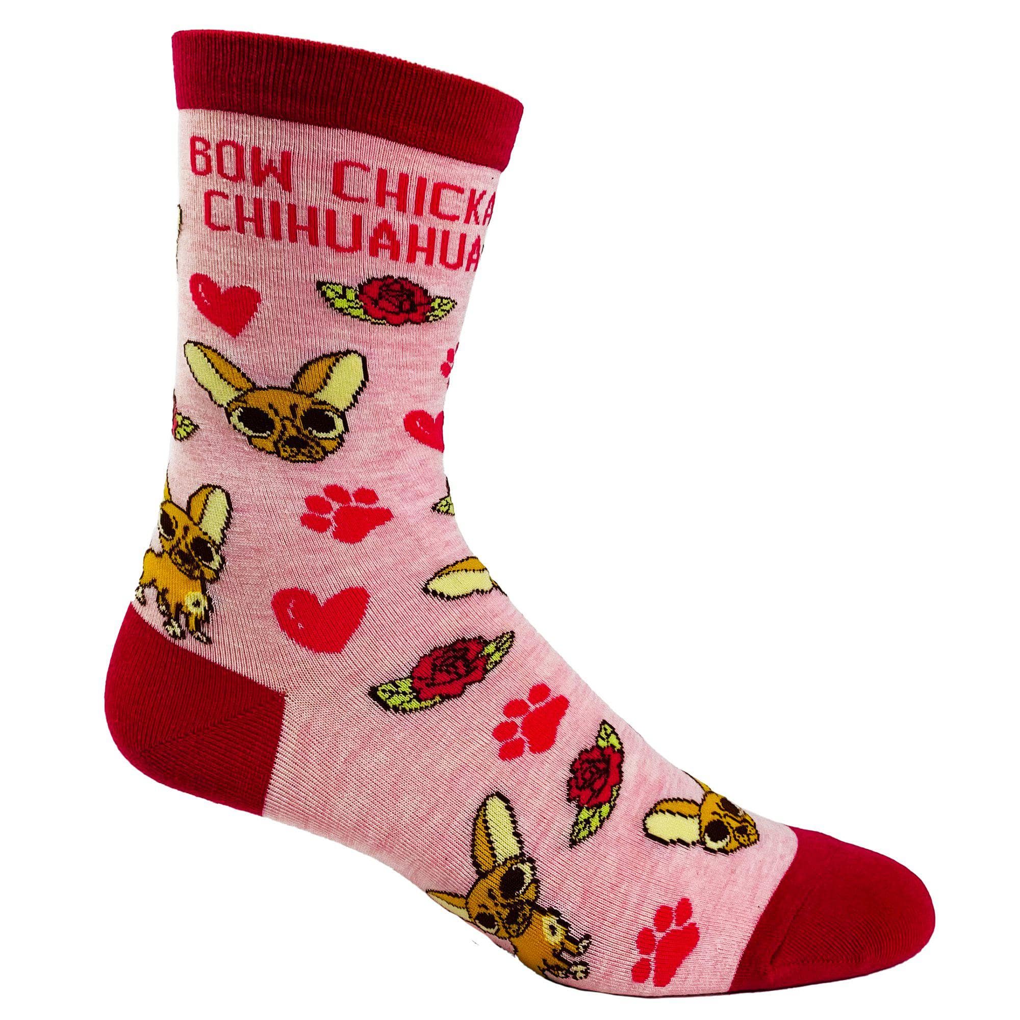 Pink Women's Bow Chicka Chihuahua Socks Funny Dog Sock for Girls for wholesale on Faire3