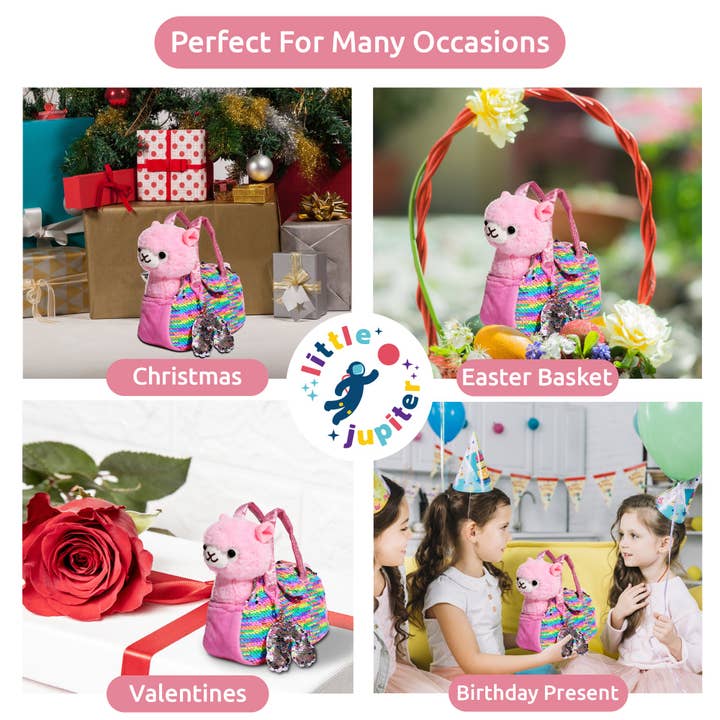 AYK Brand - Wholesale Stuffed/Plush Toy - Kids & Baby - Little Jupiter Pet Plush Set with Bag - Pink Llama with Rainbow Bag5
