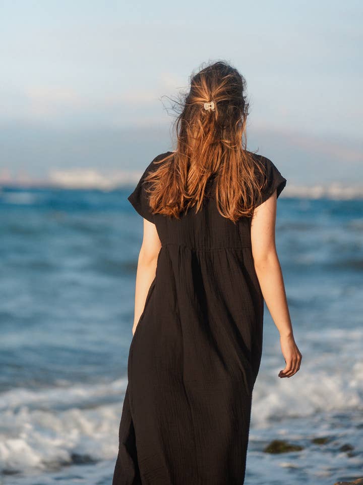 Moa - Wholesale Dress - Women's - Double Gauze Cotton Beige Midi Dress 6