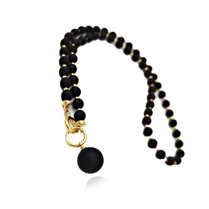 Amby - Wholesale Beaded/Pearl Necklace - Juodo gintaro vėrinys, auksuotas sidabras 925 "Bellum gold"5