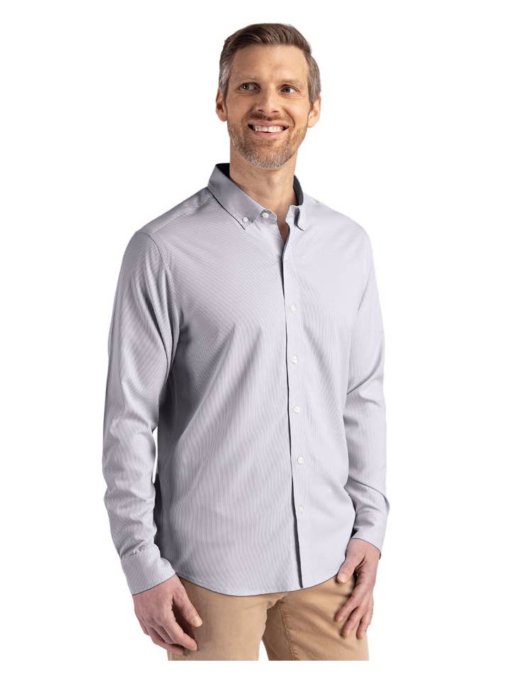 Cutter & Buck - Wholesale Button Down Shirt - Men's - Cutter & Buck Skyline Eco Pinstripe Big & Tall Dress Shirt2