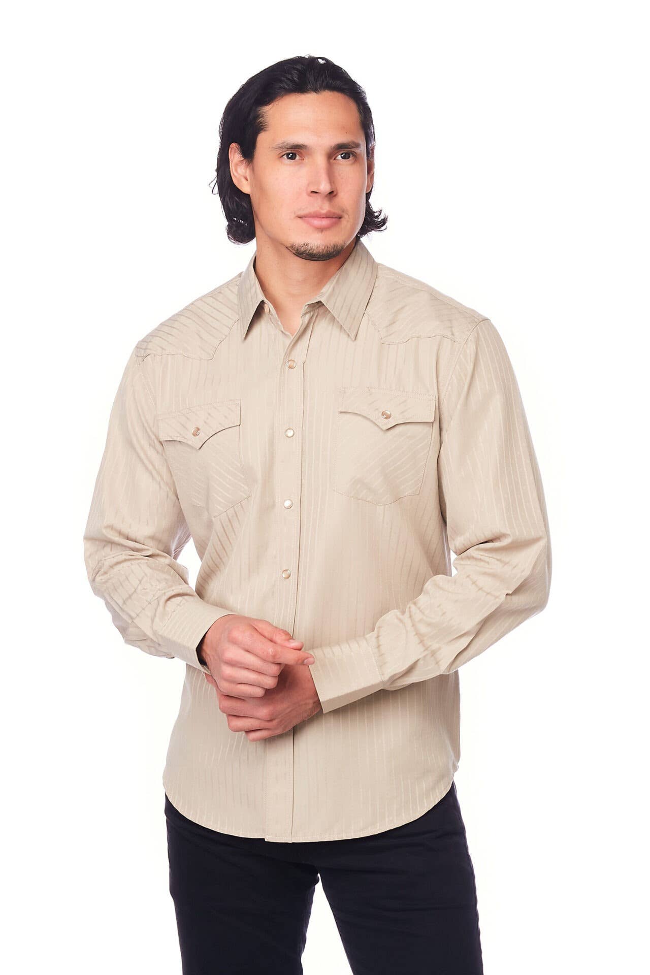 Rodeo Clothing - Wholesale Button Down Shirt - Men's - Men's long sleeve western cotton/poly yarn-dyed plain shirts29