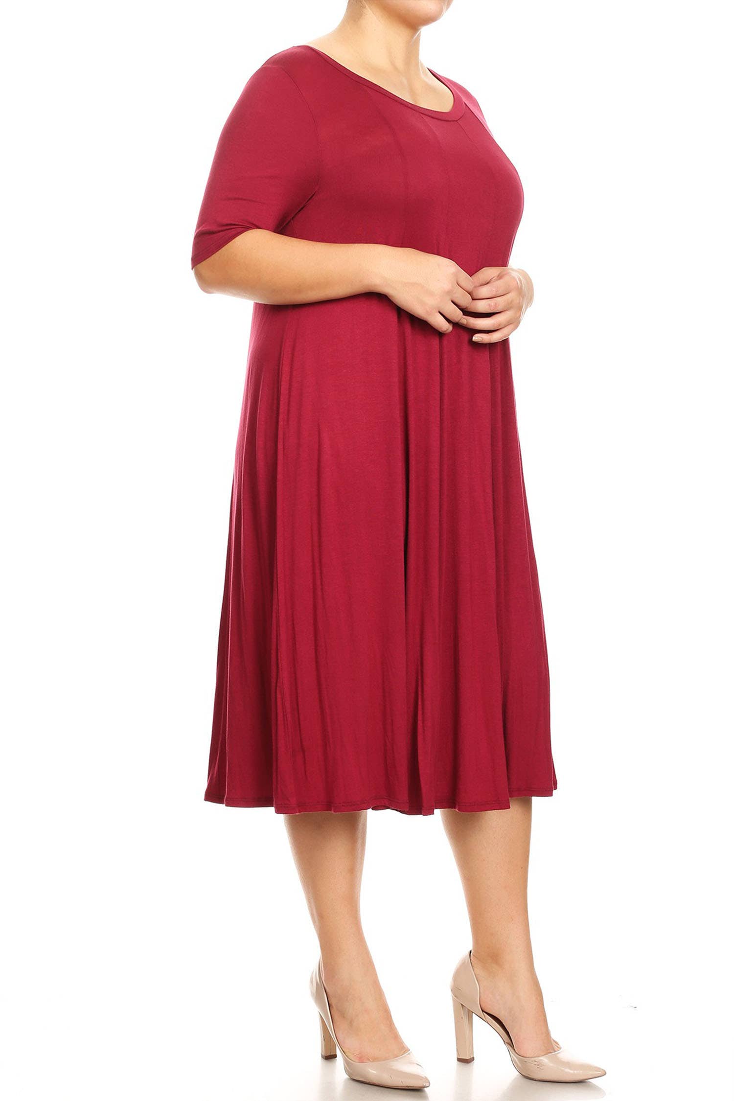 MOA COLLECTION - Wholesale Dress - Women's - Women's Plus Size A-Line Round Neck Casual Solid Midi Dress5