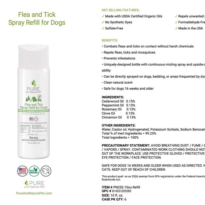 Pure and Natural Pet - Wholesale Pet Spray - Dog - Flea & Tick Canine Spray REFILL - Dogs1
