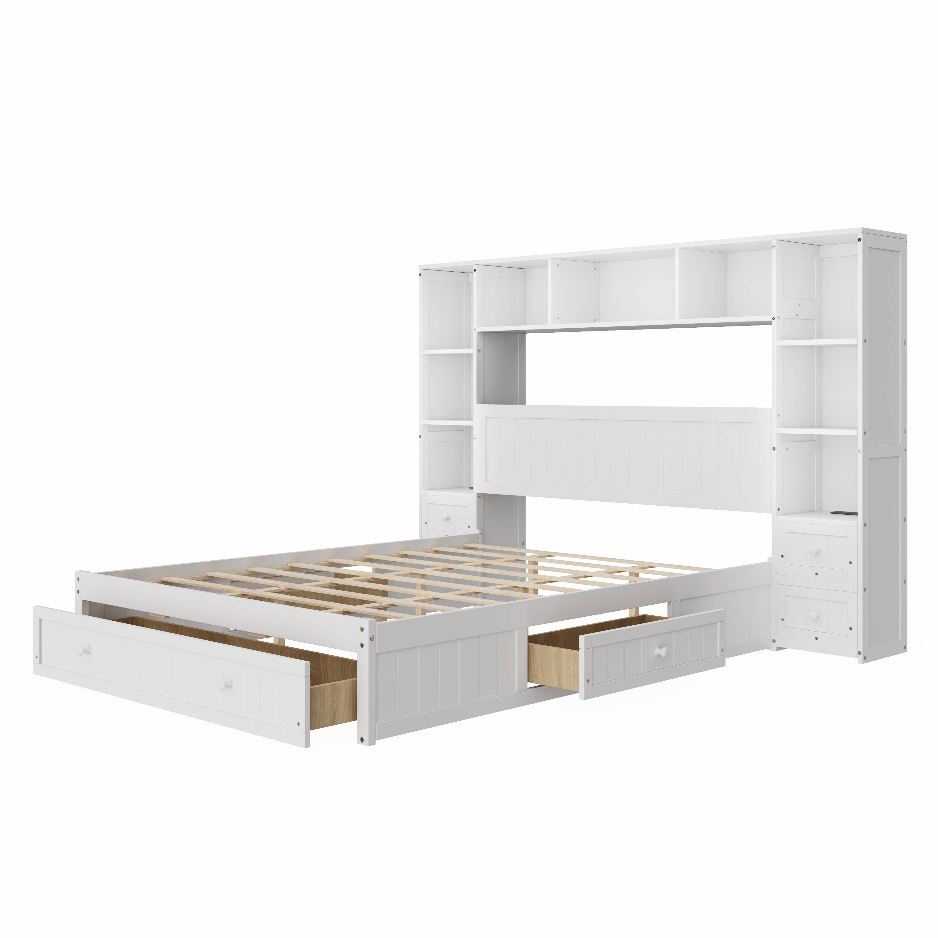 HOMYCASA DESIGN INC - Wholesale Bed - Full/Queen Size Pine Wood Platform Bed & Storage 2 Charging1