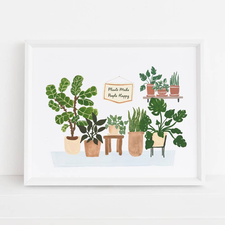 Plantes rendent les gens heureux Plant Lady Fine Art Print pour la vente par Emerald and Ivy Studios LLC