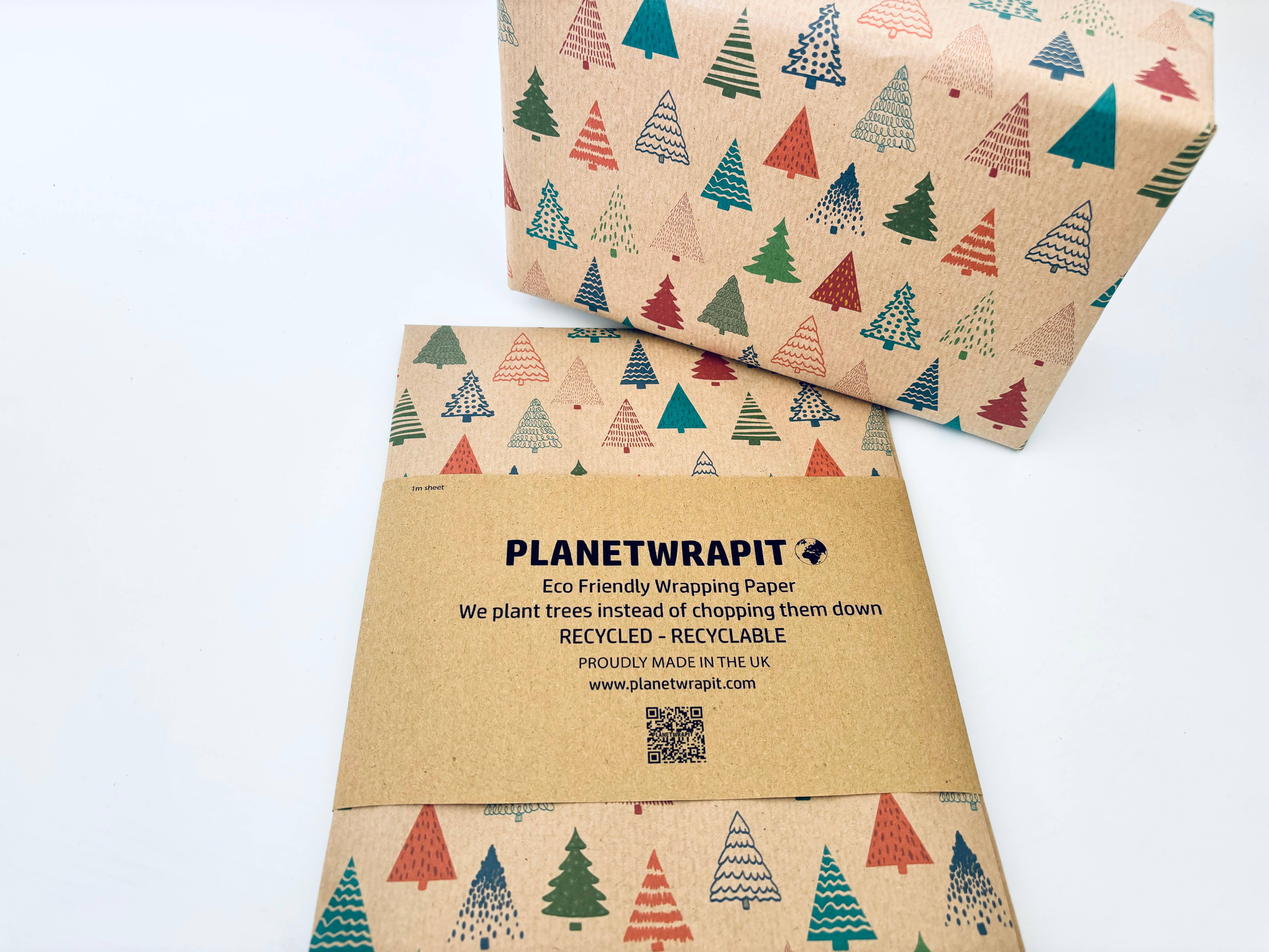 PlanetWrapIt - Wholesale Wrapping Paper Roll - Colourful Christmas Trees Recycled Kraft Gift Wrapping Paper11