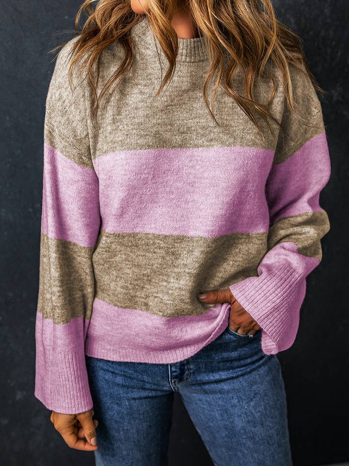 Pull à manches larges et col rond à rayures Renata pour la vente par Threaded Pear