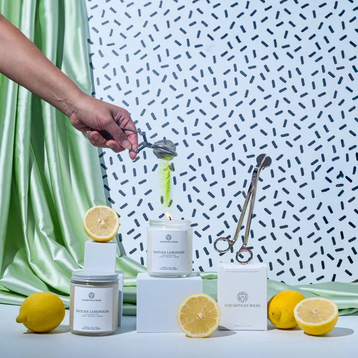 Matcha Lemonade 7.5oz soy/coconut wax glass jar candle for wholesale by Scrumptious Wicks