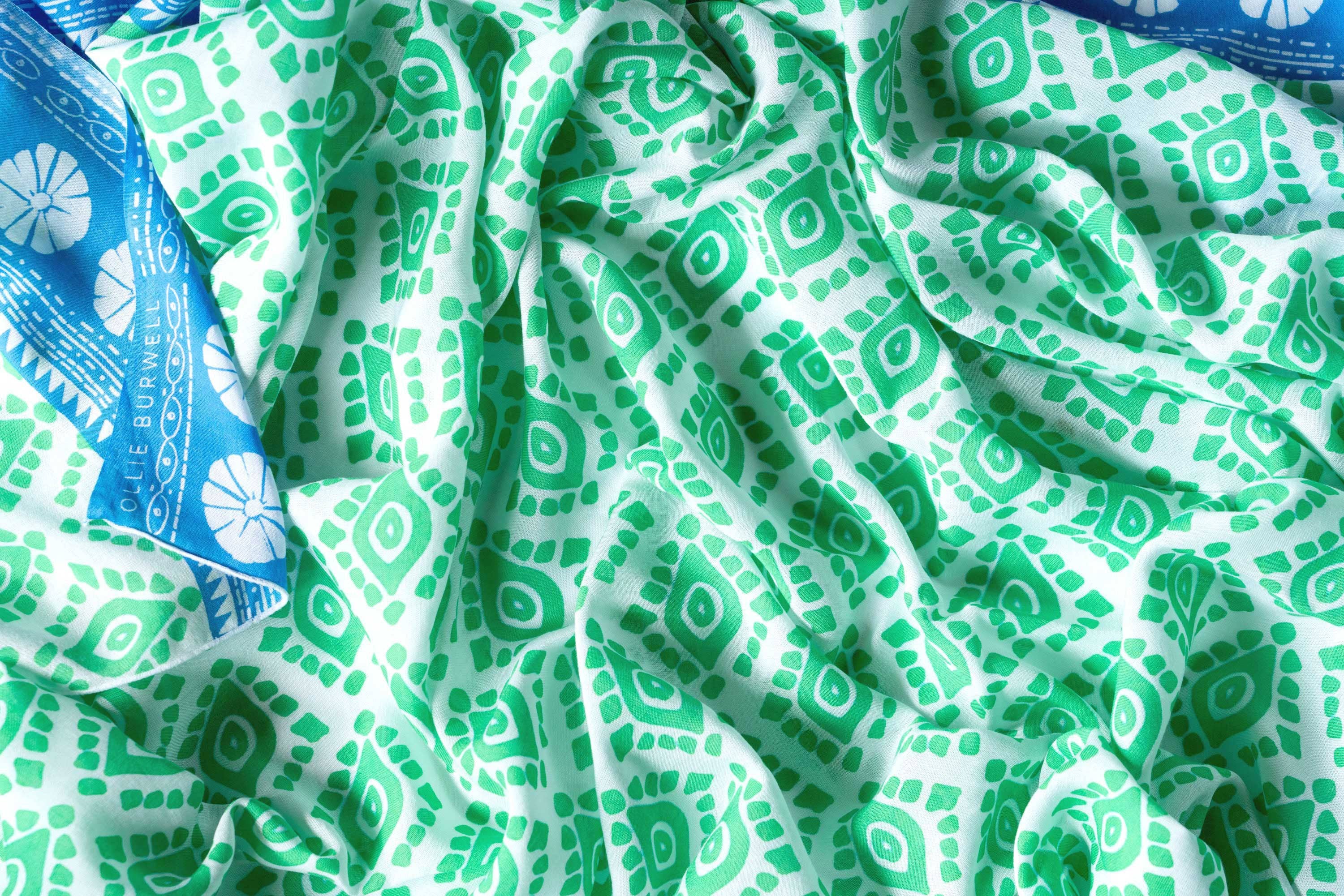 Ollie Burwell – Engroshandel Strandbadekåbe – Dame – Geo - Grøn | Voile | Håndtrykt Sarong2