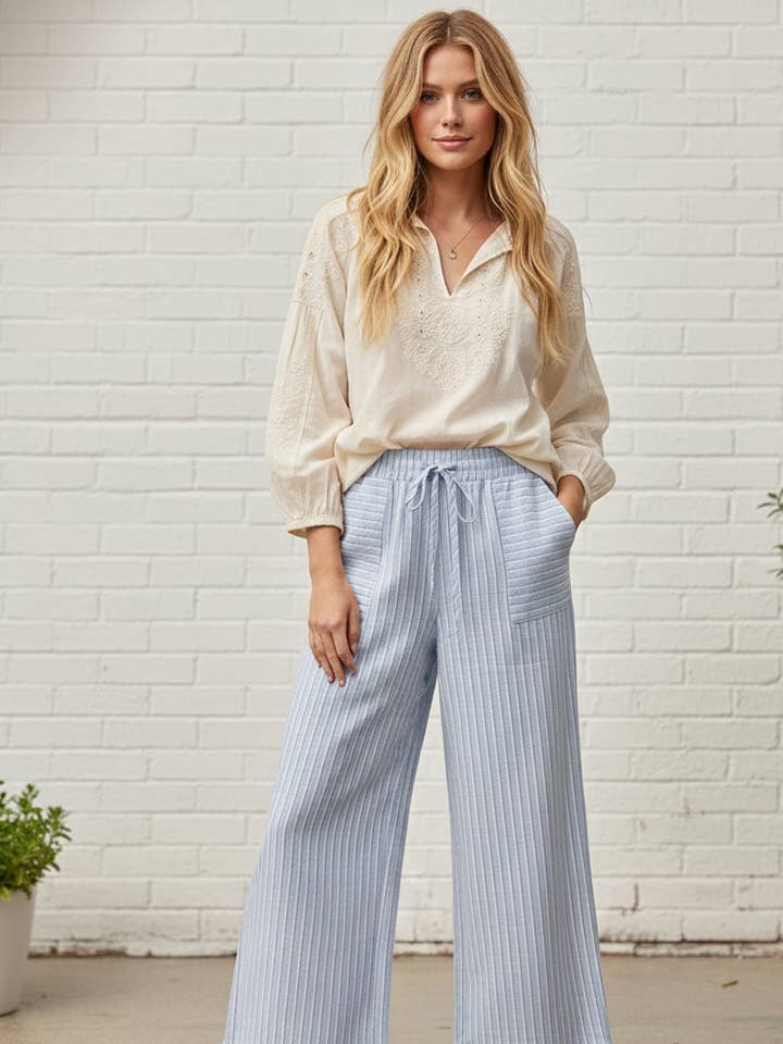 Calças Largas de Algodão às Riscas por atacado de Sewn and Seen