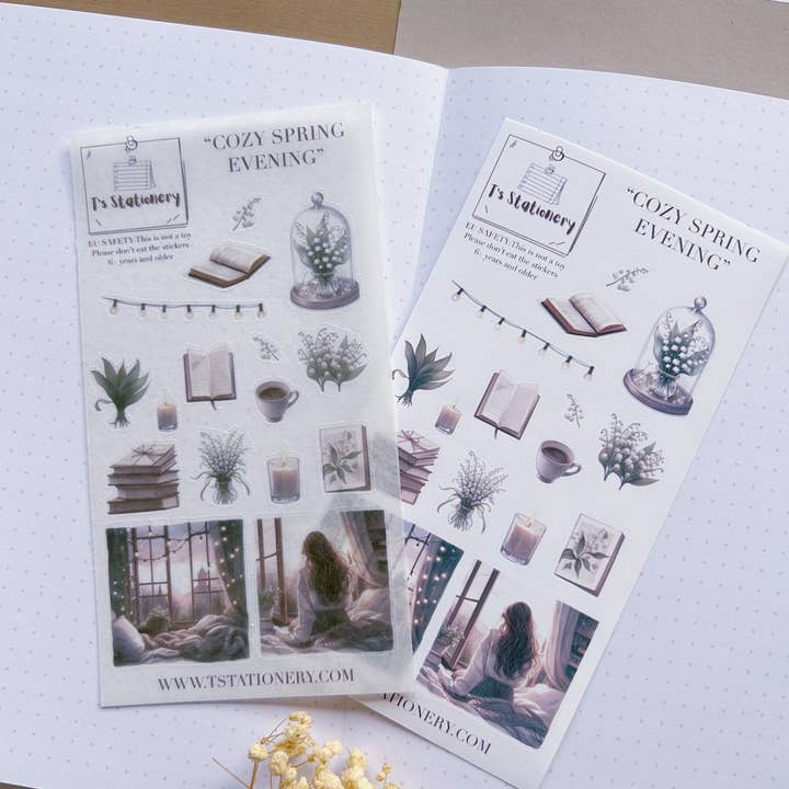 T's Stationery - Wholesale Sticker - "Cozy Spring Evening" Sticker Sheet1