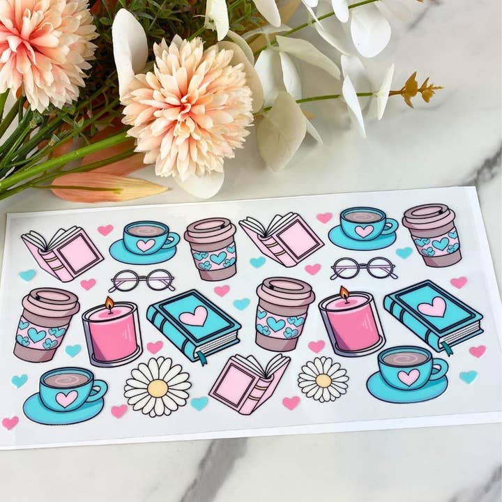 HKS Custom Designs - Wholesale Sticker - Books and Coffee3 | 16 oz UV DTF Wrap