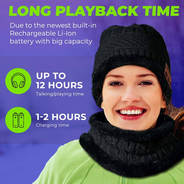 SWIRLLINE – wholesale Beanie – Unisex – Black Headphone Bluetooth Beanie Wireless Hat with Scarf