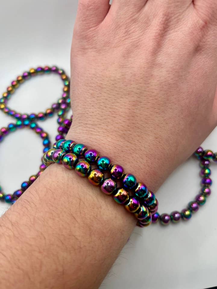 Pulsera de cristal de hematita Aura, perla de 8 mm para venta al por mayor de Oils and Auras