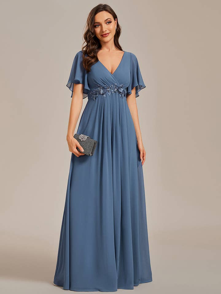 Ever-Pretty - Wholesale Gown – Women's - V Neck Appliques Pleated Bridesmaid Dress2