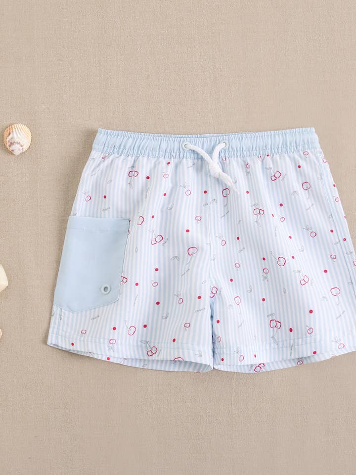 Boy's Swimsuit with Striped Pattern and Cherry Print for wholesale by Dadati