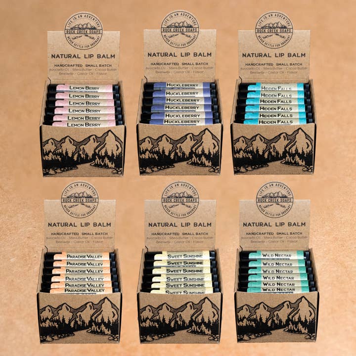 Rock Creek Soaps - Wholesale Lip Balm Set - Lip Balm 6 Pack with POP Displays