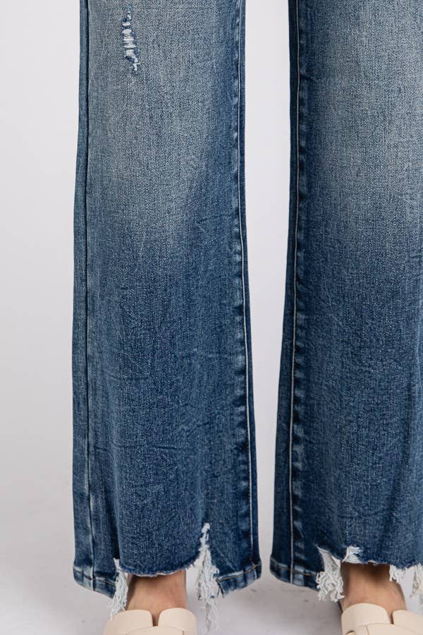 Petra153 - Wholesale Jeans - Women's - P1387W-DM HIGH RISE STRETCH SLIM WIDE LEG W/ DESTROYED HEM12