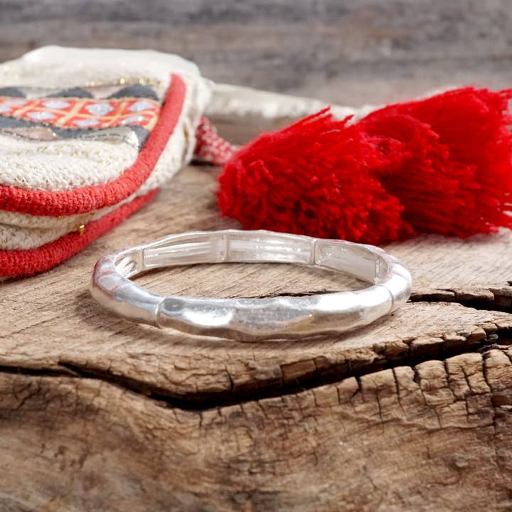 PennyLine inc - Wholesale Bangle Bracelet - Boho Stretchy Minimalist Bangle Raw Textured Worn Gold and Silver tones1