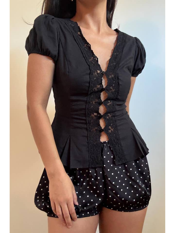 Lace Trim Puff Sleeves Blouse for wholesale by Et Clet