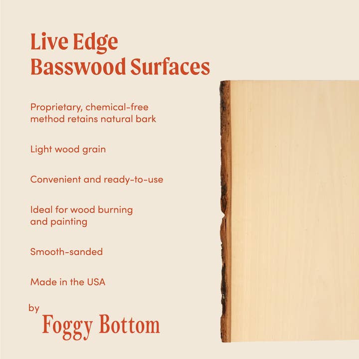 Foggy Bottom Woodworks LLC - Wholesale Craft Supplies - Premium Basswood Bark Live Edge Plank, Small2