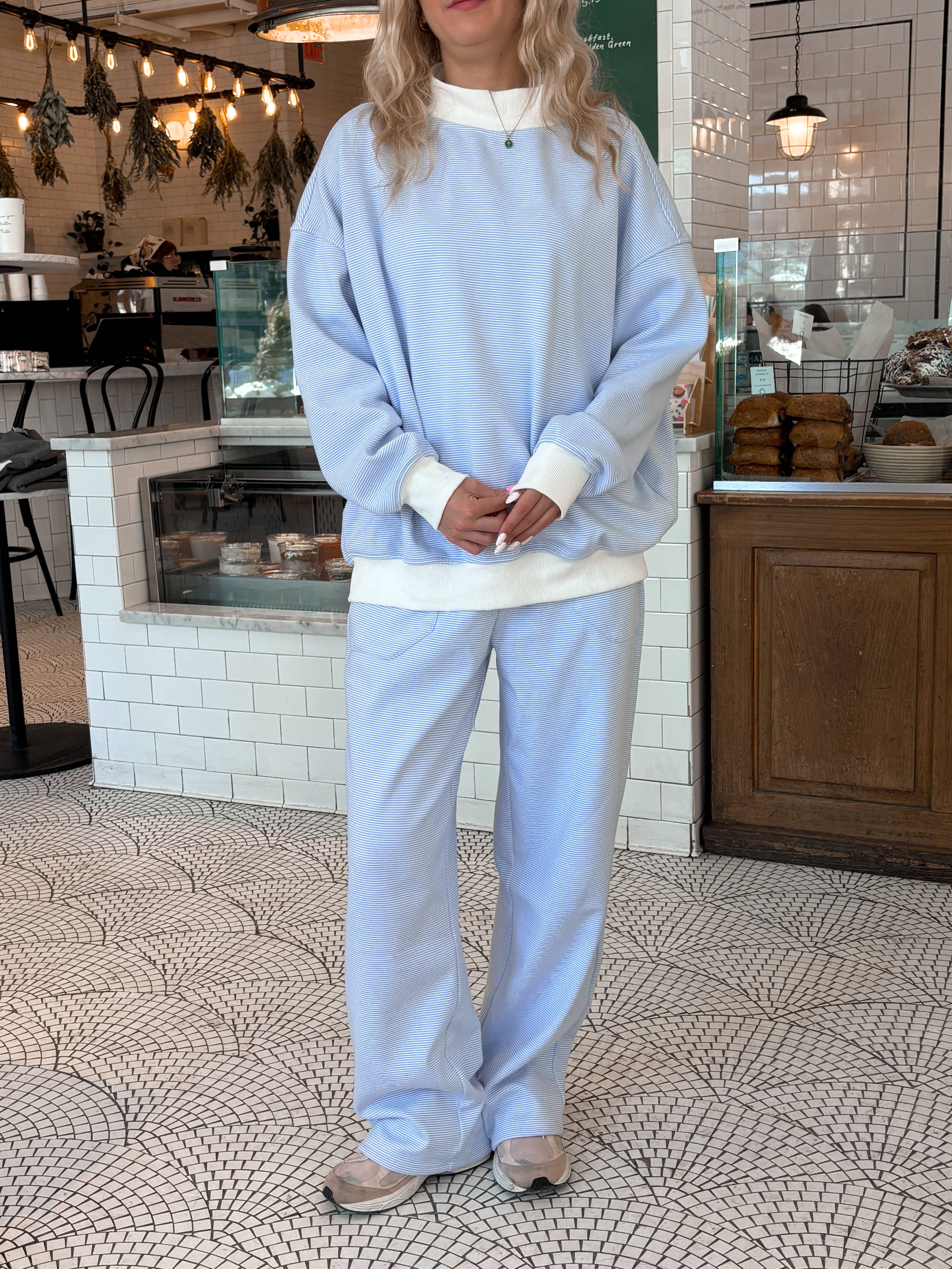 Blue and White Mini Striped Sweatpants for wholesale on Faire27