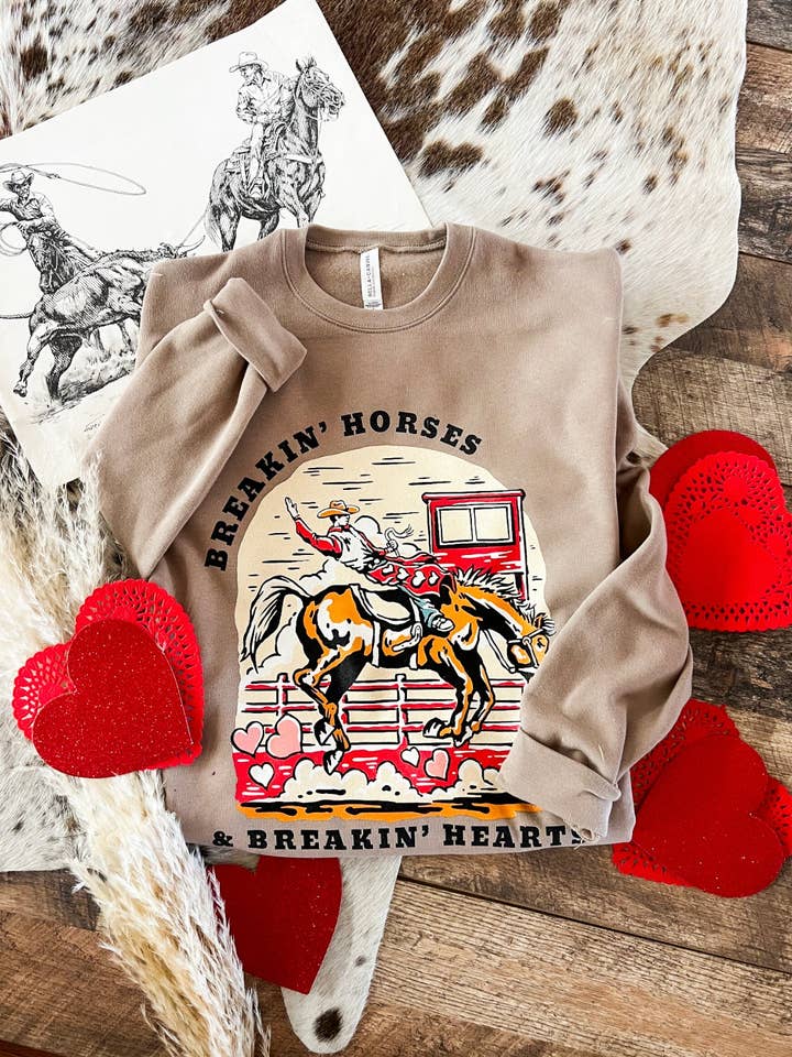 Breakin' Horses Valentines Tee or Sweatshirt (Adult)(Mocha) for wholesale by Arrow F Apparel