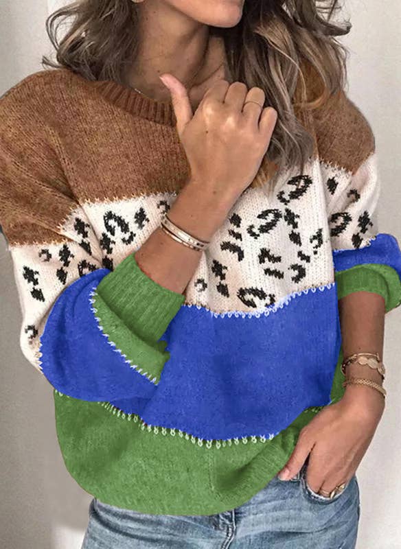 Lily Clothing - Wholesale Knit Sweater - Women's - LEOPARD PRINT PATCHWORK FASHION KNIT PULLOVER12