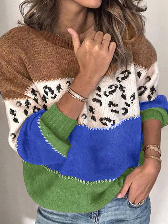 Lily Clothing - Wholesale Knit Sweater - Women's - LEOPARD PRINT PATCHWORK FASHION KNIT PULLOVER12