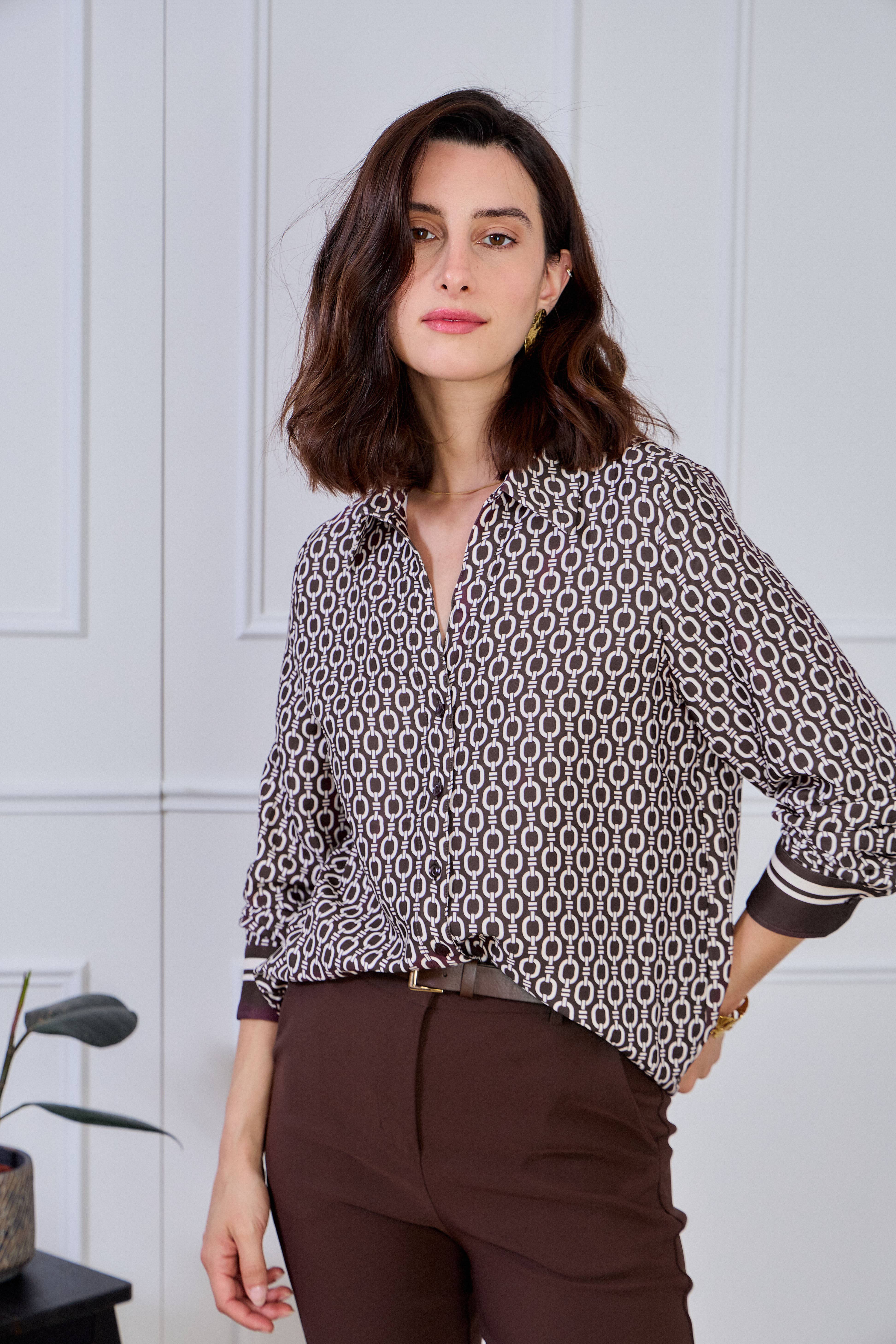 LULUMARY - Wholesale Overhemd met knopen - Dames - Kettingprint overhemd CH352A6