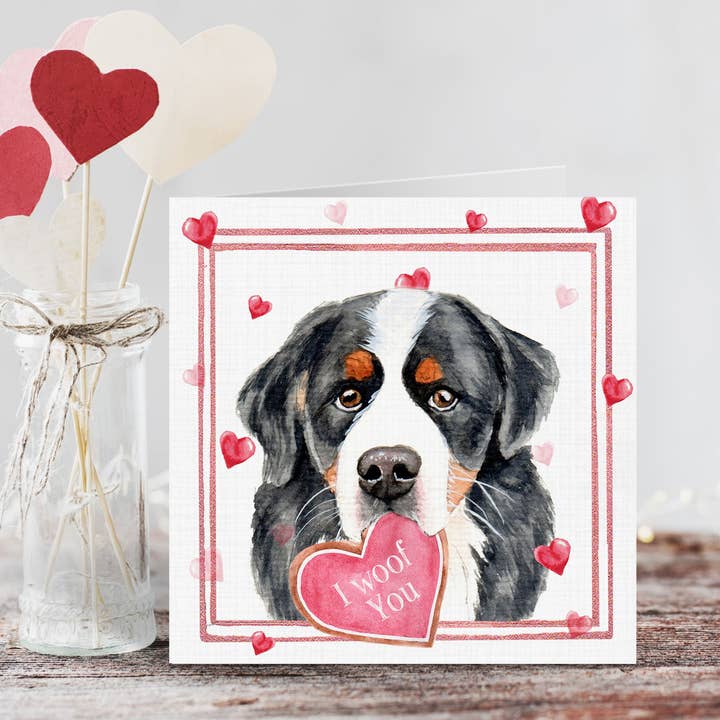 Berner Mountain Dog Valentines Cookie Card for engroshandel hos Cloud Jellybean Art
