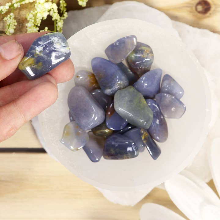 Natures Artifacts Inc - Wholesale Spiritual Stone/Crystal - 1/4 lb Blue Chalcedony Tumbled Stones | Blue Chalcedony1