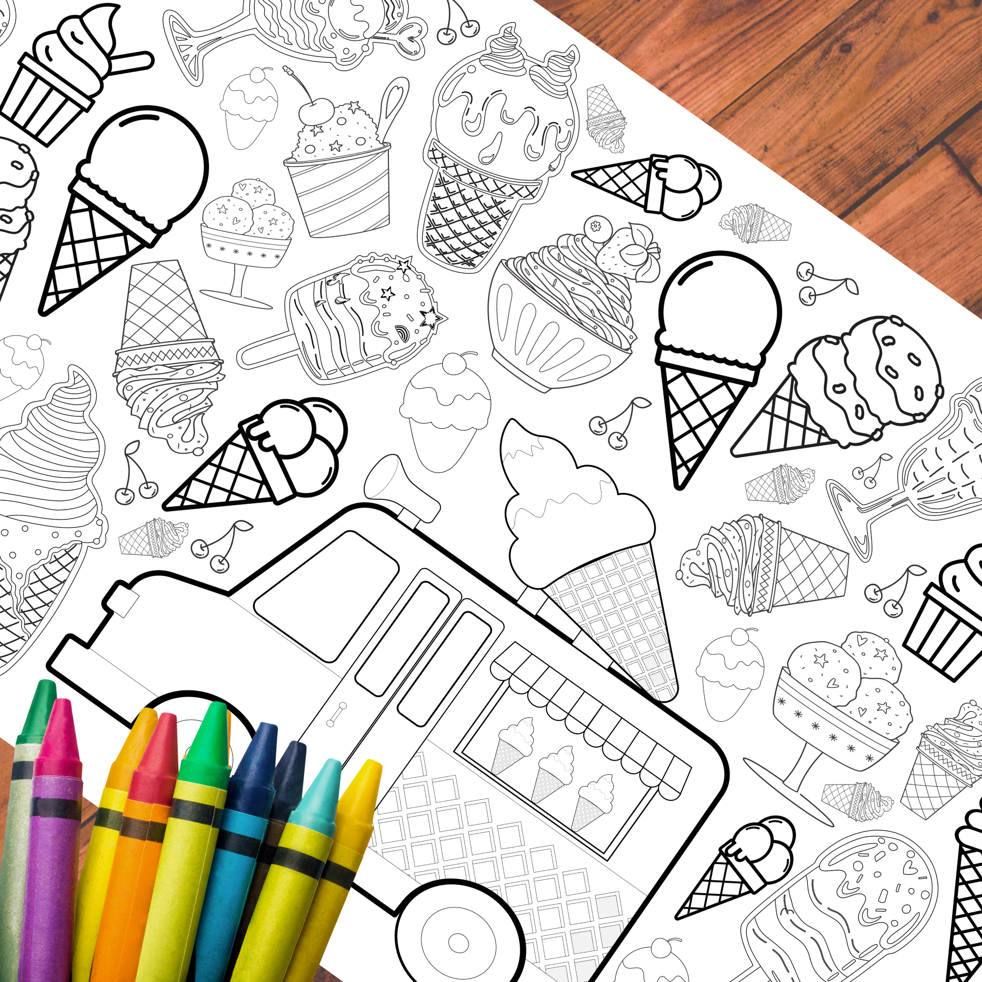 Creative Crayons Workshop - Vendita all'ingrosso Tovaglia da colorare - Bambini e neonati - Tovaglia da Colorare con Gelato Attività Estiva per Bambini3