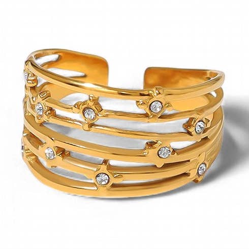 Fine Layer Night Sky Ring in Clear & Gold for wholesale by White Leaf