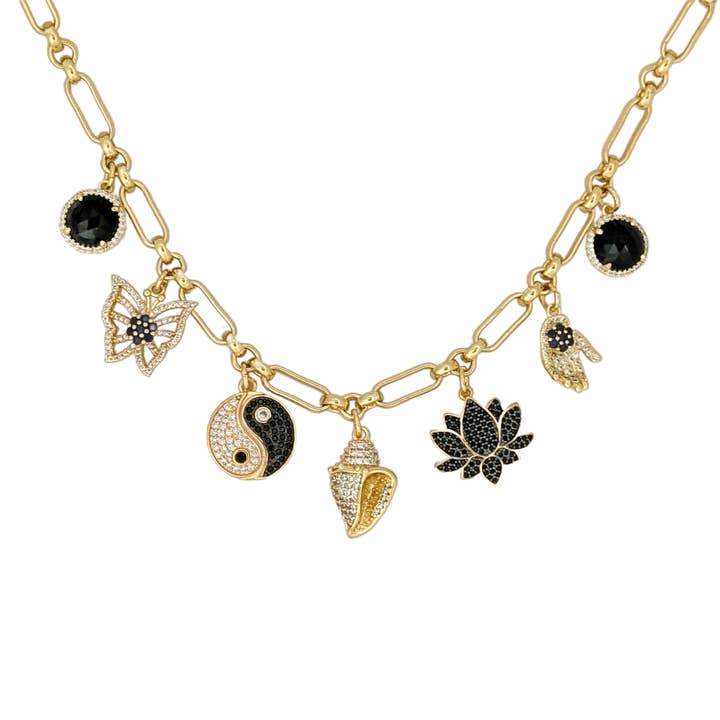 Mila Zen Charm Statement Gold Necklace for wholesale by Purple Dew