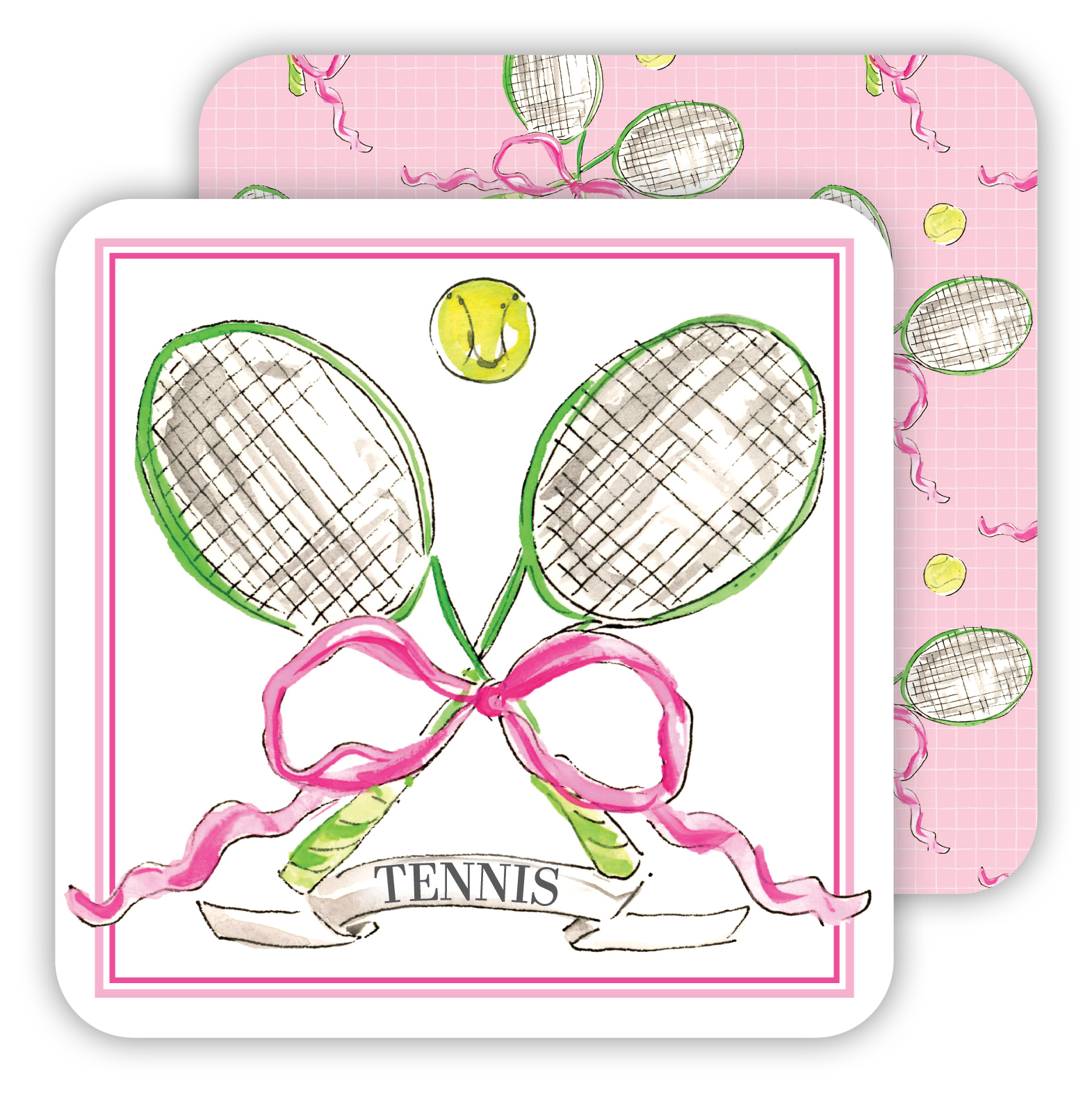 RosanneBeck Collections - Wholesale Coasters - Handpainted Tennis Rackets with Ball and Bow Paper Coaster0