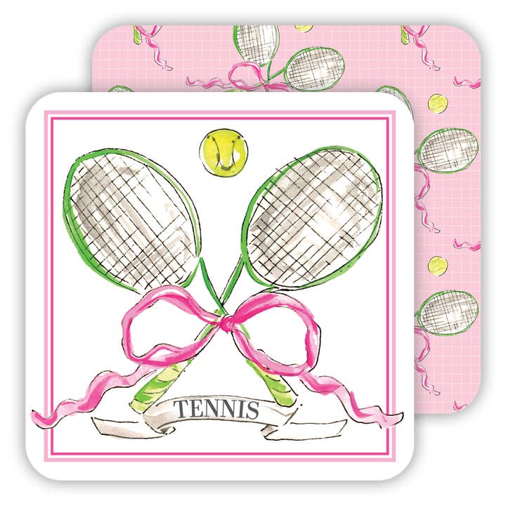 Handbemalte Tennisschläger mit Ball und Bogen aus Papier für den Großhandel von RosanneBeck Collections