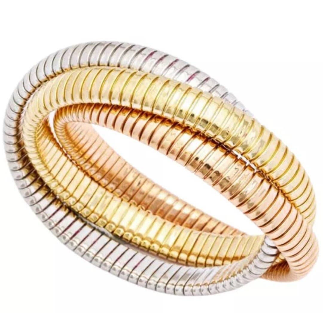 Diamond Veneer Travel Jewelry - Wholesale Bangle Bracelet - Zirconite Triple Cobra Style Brass Bangle Bracelet2