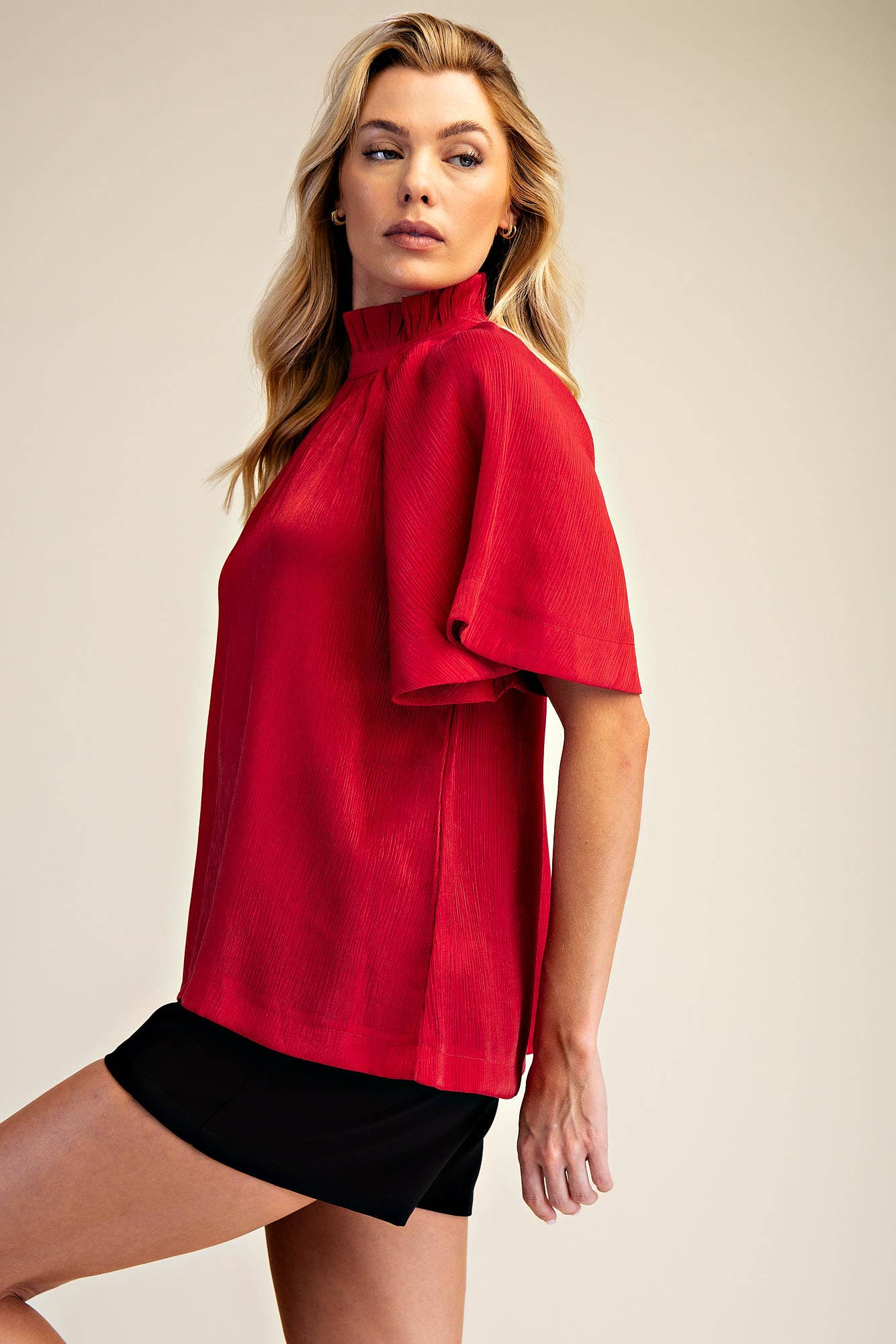 Glam - Wholesale Blouse - Women's - Ruffle Neck Raglan Sleeve Blouse5